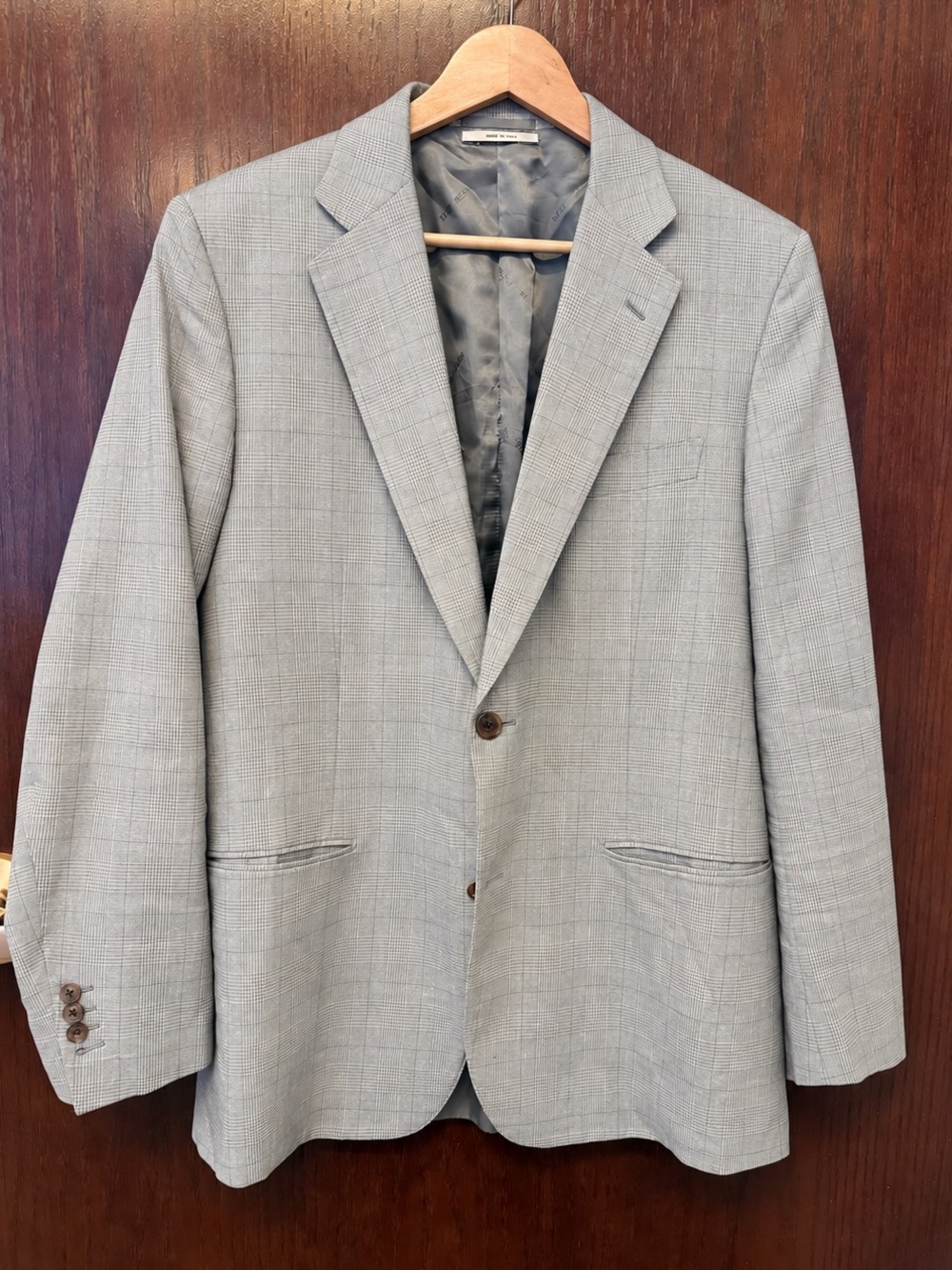 Hermes Light Gray Windowpane Sport Coat MSRP $5,300  Size 40 (Italy50)